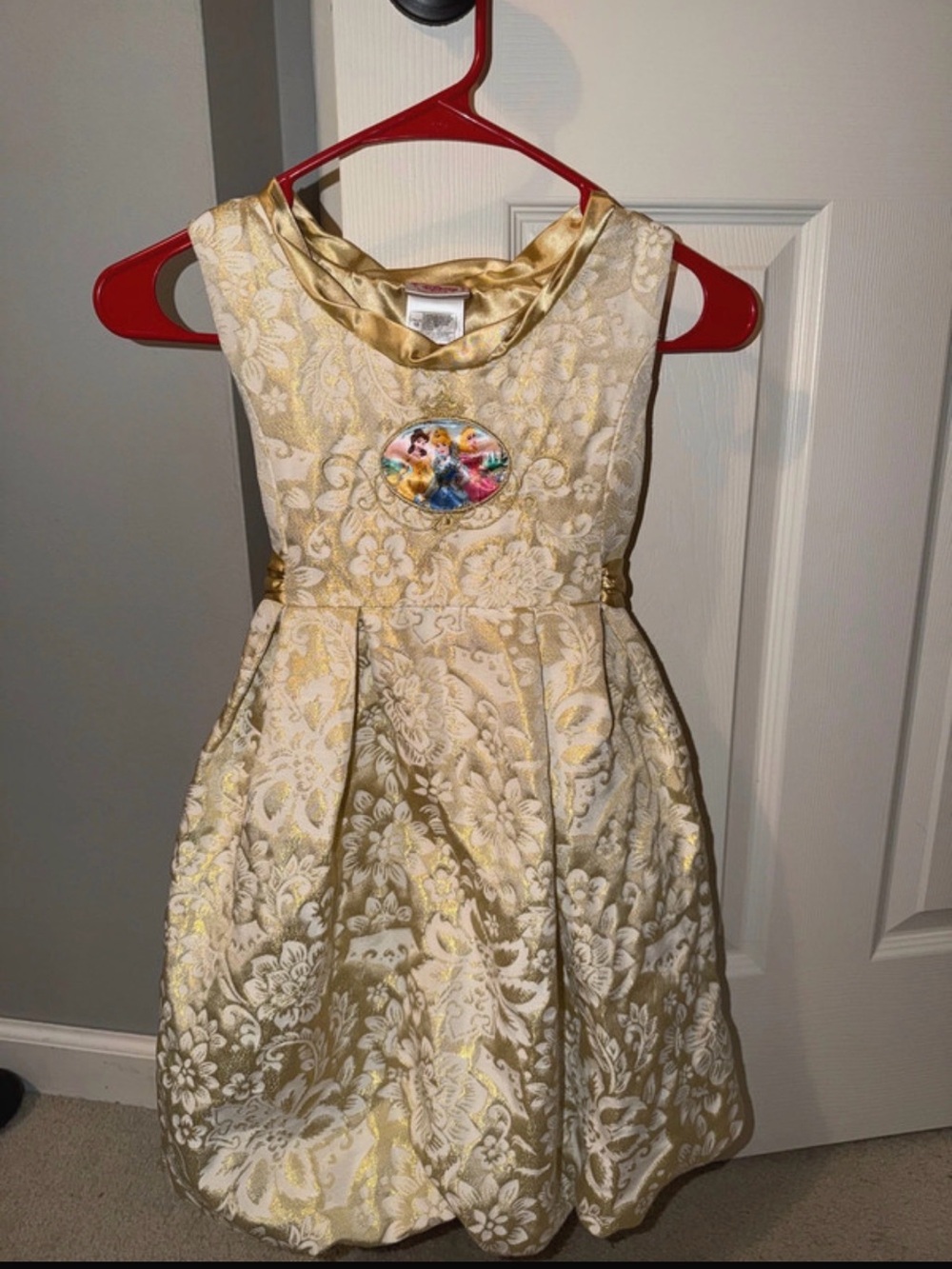Disney Gold and Cream Floral Jacquard Party Dress with Character Patch